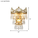 Contemporary Brass Crystal Drip Wall Lamp - Crown Shape Sconce Light Fixture (3 Bulbs)