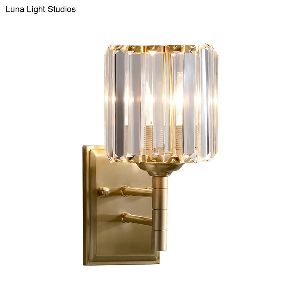 Contemporary Brass Crystal Wall Sconce - Prismatic 1-Light For Bedroom