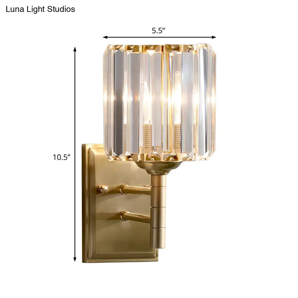 Contemporary Brass Crystal Wall Sconce - Prismatic 1-Light For Bedroom