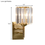 Contemporary Brass Crystal Wall Sconce - Prismatic 1-Light For Bedroom