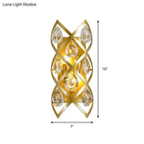 Contemporary Brass Finish Teardrop Sconce: Clear Crystal Wall Light With 2 Lights For Living Room