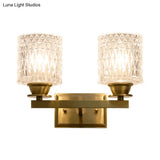 Contemporary Brass Wall Light Fixture With Lattice Glass For Corridor - Cylinder Shape
