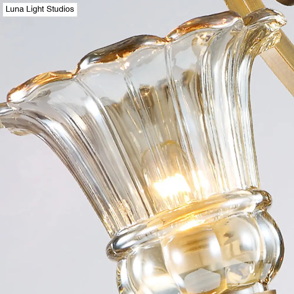 Contemporary Brass Wall Mount Light With Crystal Drop - Flower Bedroom Sconce