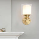 Contemporary Brass Wall Mounted Light Fixture For Living Room - Armed Sconce With Metal Frame & 1