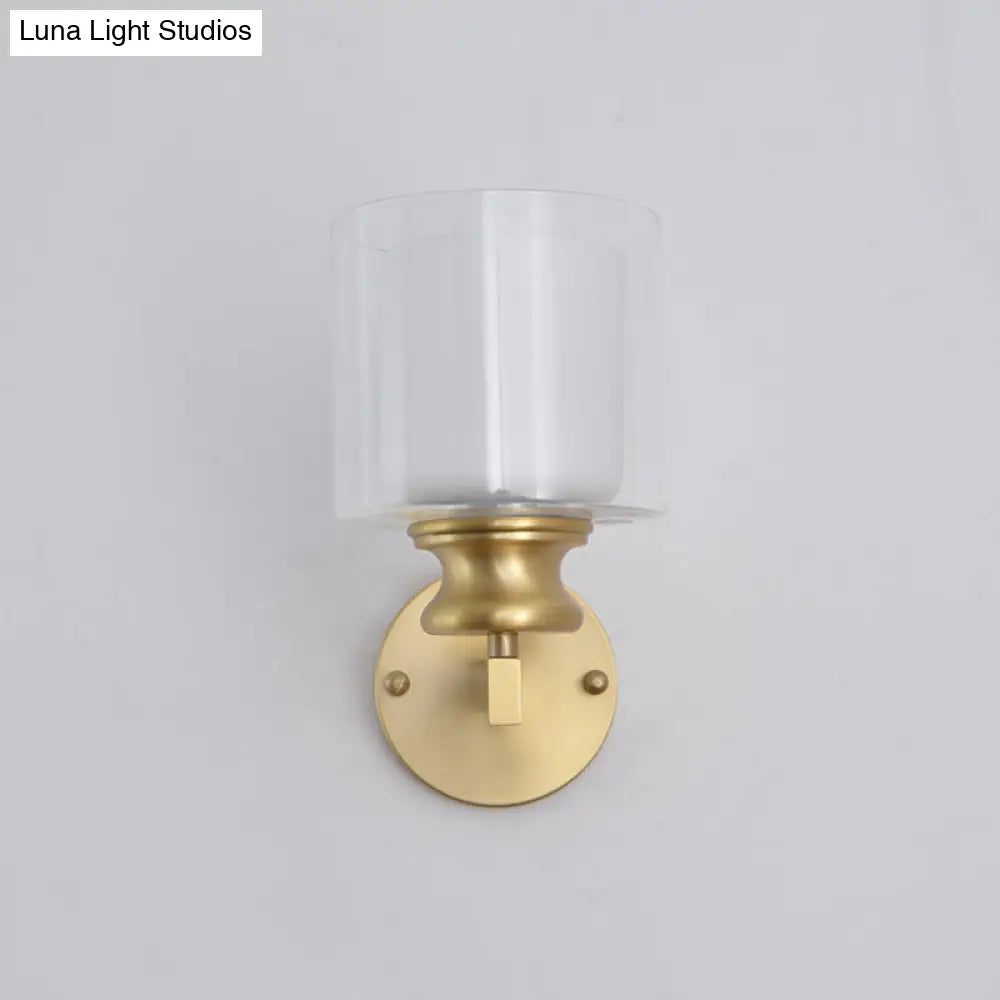 Contemporary Brass Wall Mounted Light Fixture For Living Room - Armed Sconce With Metal Frame & 1