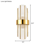 Contemporary Brass Wall Mounted Living Room Light With Clear Crystal Shade