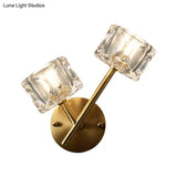 Contemporary Brass Wall Sconce With Clear Crystal Shade For Bedroom