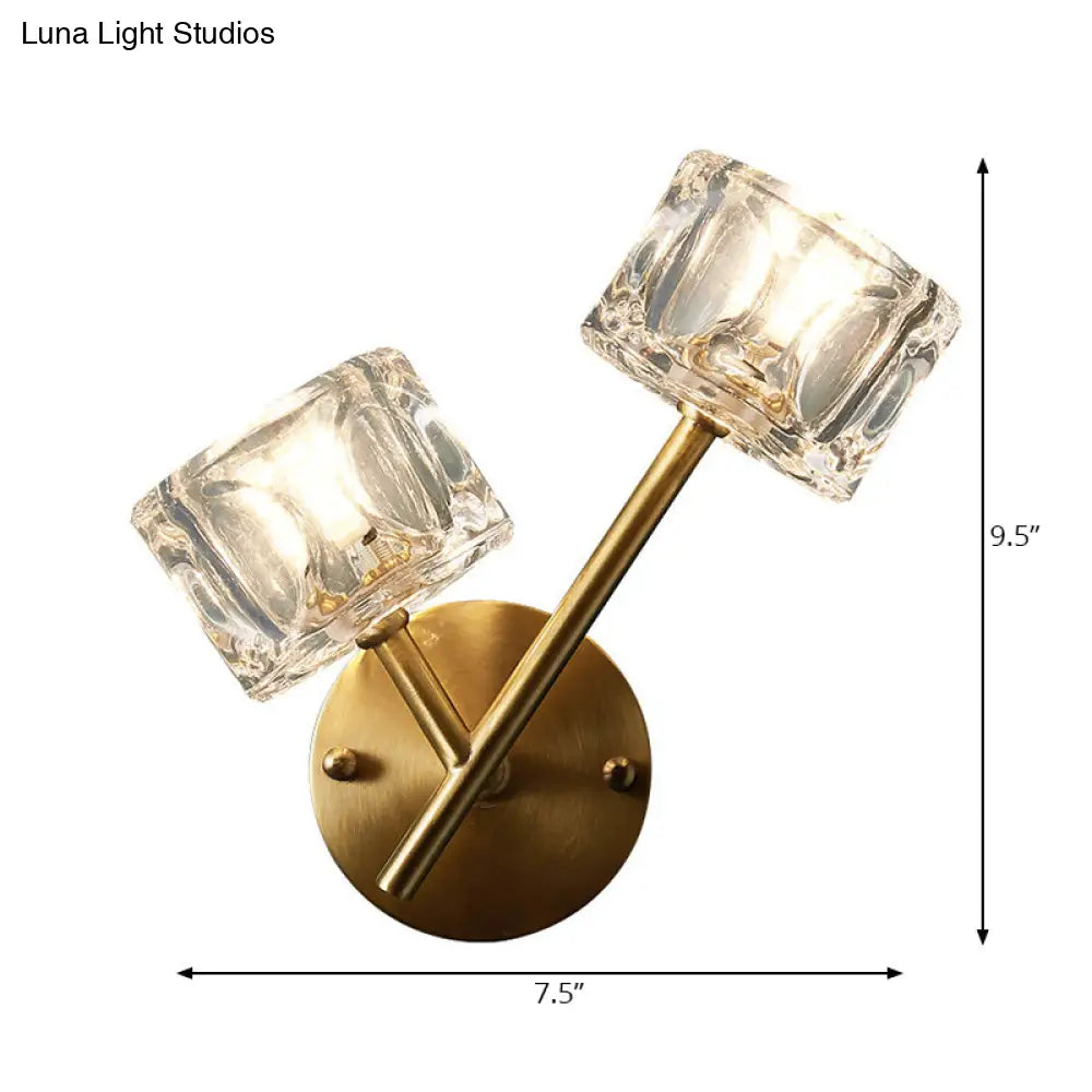 Contemporary Brass Wall Sconce With Clear Crystal Shade For Bedroom