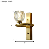 Contemporary Brass Wall Sconce With Global Crystal Shade - Elegant Dining Room Lighting