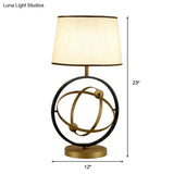 Contemporary Bronze Fabric Table Lamp - 1-Light Bedroom Night Light With Round Metal Base