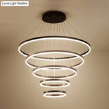 Contemporary Brown Acrylic Led Hoop Chandelier - Warm/White Light