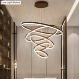 Contemporary Brown Acrylic Led Hoop Chandelier - Warm/White Light