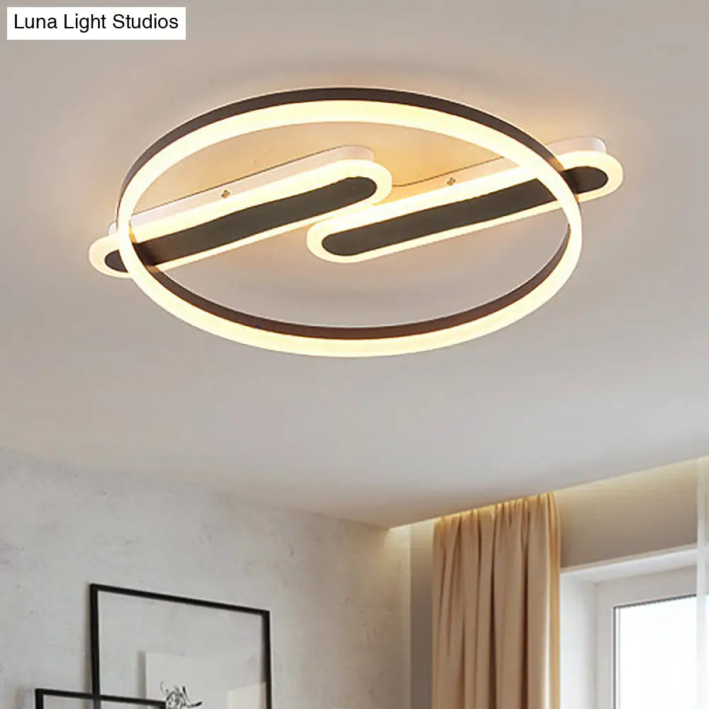 Contemporary Brown Metal Sphere Flush Mount Ceiling Light Fixture With Led In White/Warm