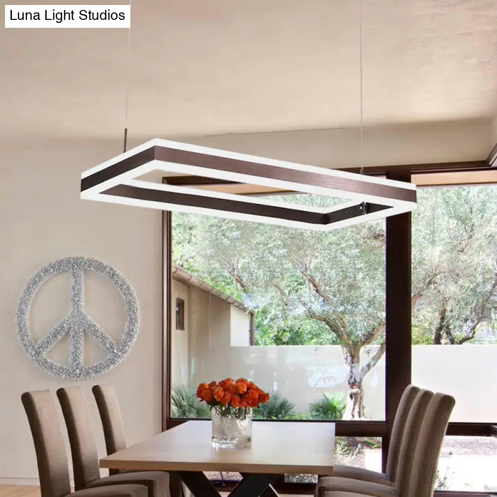 Contemporary Brown Rectangular Led Chandelier - Warm/White Light 1/2/3-Light Acrylic Pendant