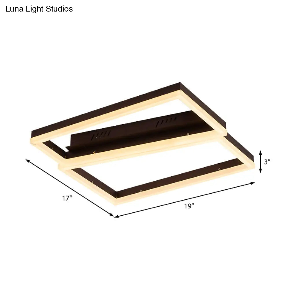 Contemporary Brown Square Led Flush Mount For Indoor Living Rooms