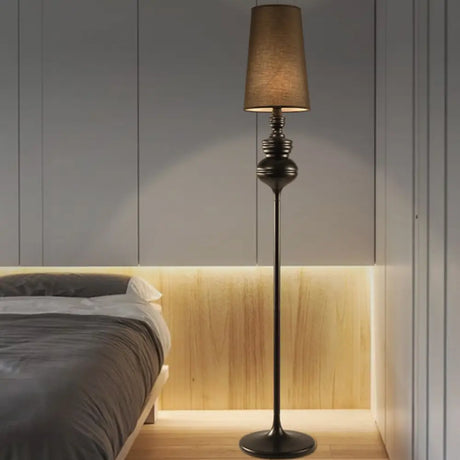 Contemporary Calabash-Shaped Floor Reading Lamp With Metal Frame 1 Head And Fabric Conical Shade