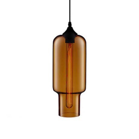 Contemporary Ceiling Pendant Light With Colorful Bottle Glass Shade - 1 Hanging Fixture Brown