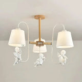 Contemporary Chandelier Light With Tapered Shade - Fabric & Wood Ideal For Child Bedroom 3 / White A