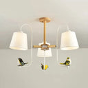 Contemporary Chandelier Light With Tapered Shade - Fabric & Wood Ideal For Child Bedroom 3 / White B