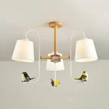 Contemporary Chandelier Light With Tapered Shade - Fabric & Wood Ideal For Child Bedroom 3 / White B