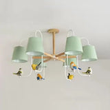 Contemporary Chandelier Light With Tapered Shade - Fabric & Wood Ideal For Child Bedroom 6 / Green C