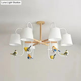 Contemporary Chandelier Light With Tapered Shade - Fabric & Wood Ideal For Child Bedroom