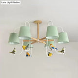 Contemporary Chandelier Light With Tapered Shade - Fabric & Wood Ideal For Child Bedroom