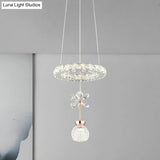 Contemporary Chandelier Pendant Light With Crystal Shade - Modern Chrome Circle/Gear Design (1/3/5