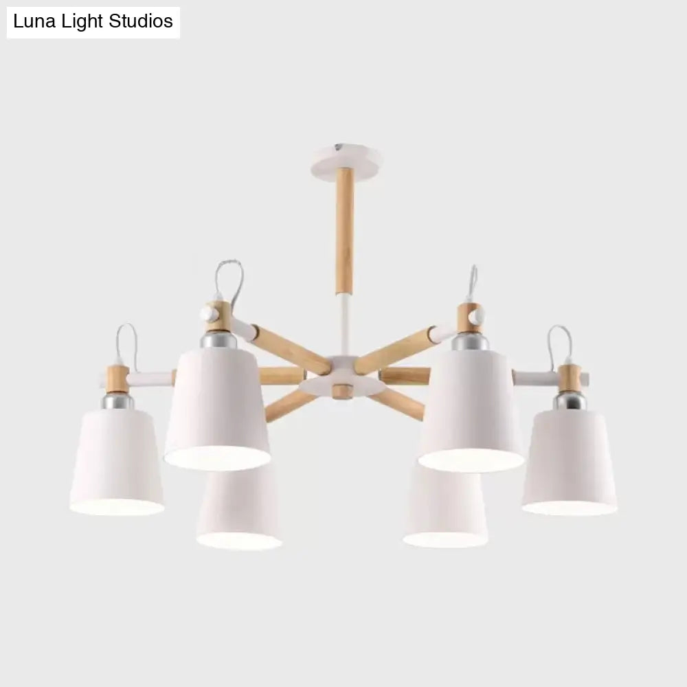 Contemporary Chandelier With Trapezoid Metal Shade - 6 Lights Stylish Hanging Light For Foyers