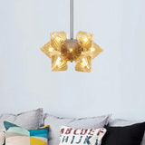 Contemporary Chrome Diamond Chandelier Lamp - 9/12 Bulb Amber Glass Ceiling Fixture 9 /