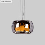 Contemporary Chrome Dining Room Chandelier with Drum Mirrored Glass Shade - 3 Bulb Hanging Light Chrome