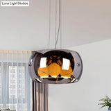 Contemporary Chrome Dining Room Chandelier with Drum Mirrored Glass Shade - 3 Bulb Hanging Light Chrome