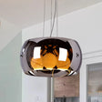 Contemporary Chrome Dining Room Chandelier with Drum Mirrored Glass Shade - 3 Bulb Hanging Light Chrome