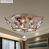 Contemporary Chrome Dome Flush Mount With 2 Crystal Lights - Elegant Flushmount Lighting