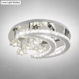 Contemporary Chrome Flush Light With Clear Crystal Moon And Star Design - Led Close To Ceiling Lamp