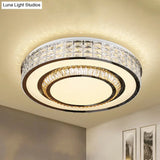 Contemporary Chrome Flush Mount Led Ceiling Fixture With Faceted Crystals