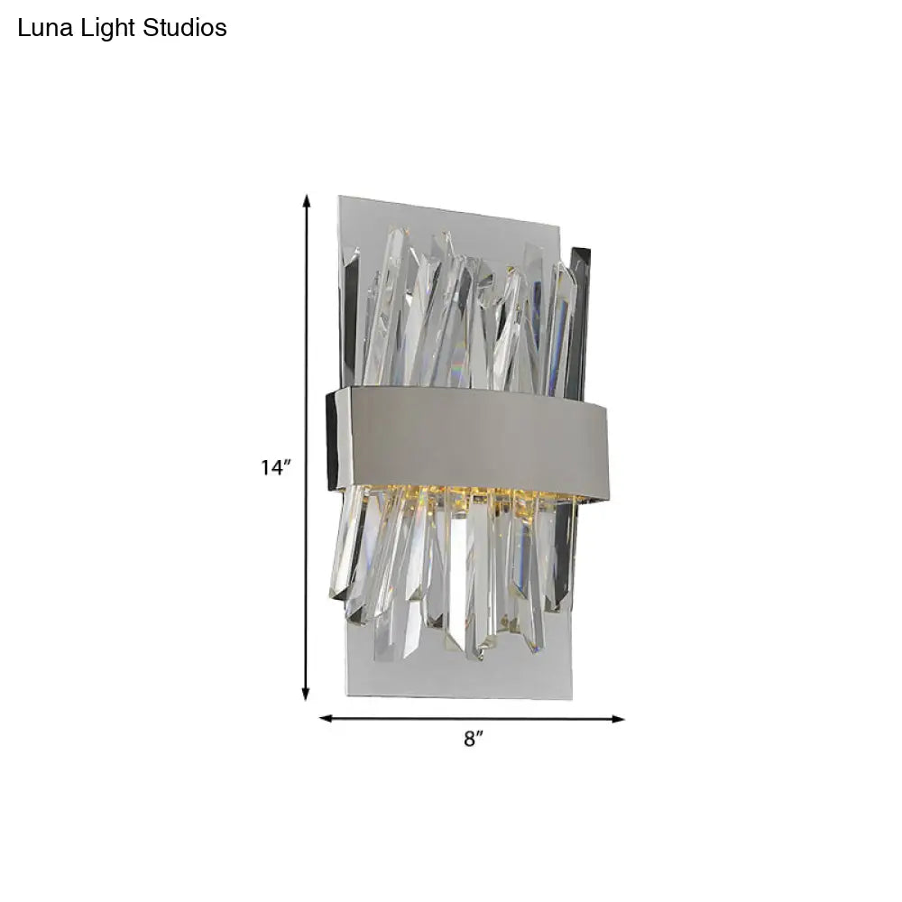 Contemporary Chrome Led Crystal Wall Sconce - Elegant Bedroom Lighting Solution