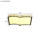 Contemporary Chrome Led Flush Mount Ceiling Lamp: Book - Shape Design Crystal Cut Ideal For Study