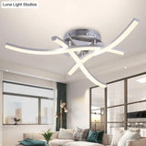 Contemporary Chrome Metal Led Semi Mount Close To Ceiling Lighting For Living Room