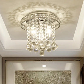 Contemporary Chrome Round Ceiling Light With Crystal Accents - 3 Bulb Living Room Mount