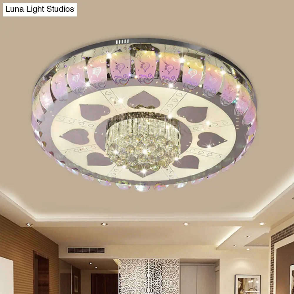 Contemporary Chrome Round Led Ceiling Light With Patterned Glass Flush Mount 19.5’/23.5’ Wide