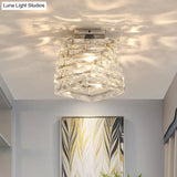 Contemporary Chrome Step Shape Semi Flush Crystal Ceiling Light - 1 Fixture