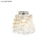 Contemporary Chrome Step Shape Semi Flush Crystal Ceiling Light - 1 Fixture