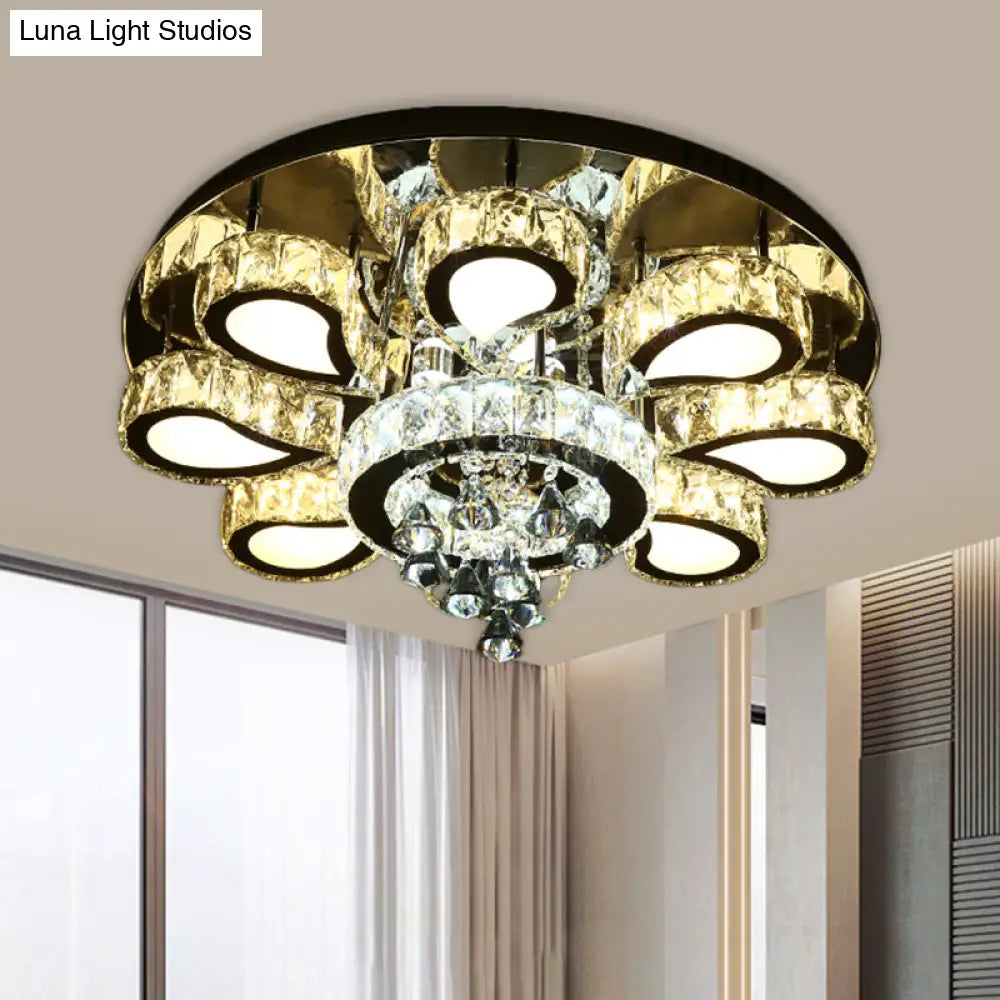 Contemporary Chrome Teardrop Crystal Flush Mount Ceiling Light With Clear Droplets - 5/7 Bulbs