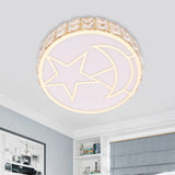 Contemporary Circle Crystal Led Flush Mount Ceiling Light For Dining Room In White
