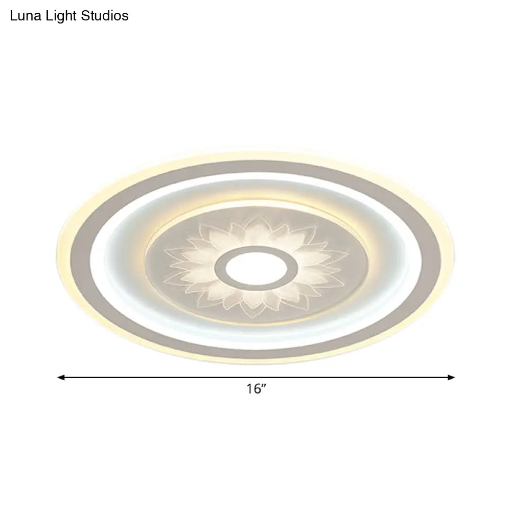 Contemporary Circular Led Ceiling Light Fixture With White Acrylic Flushmount And Elegant Flower