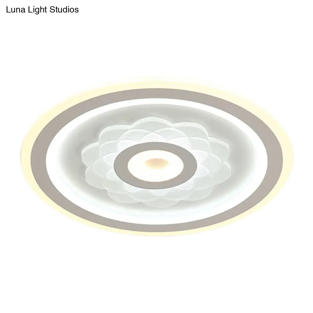 Contemporary Circular Led Ceiling Light Fixture With White Acrylic Flushmount And Elegant Flower