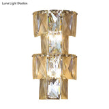 Contemporary Clear Crystal 4-Bulb Tiered Ice Cube Wall Lamp Kit - Modern Sconce Light Fixture