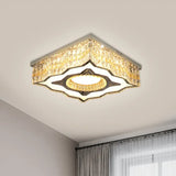 Contemporary Clear Crystal And Stainless-Steel Led Flush Mount Lamp With Curvy-Side Square Design