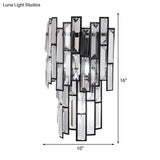 Contemporary Clear Crystal Block Led Wall Lamp In Sleek Black Finish - Ideal For Corridor Lighting